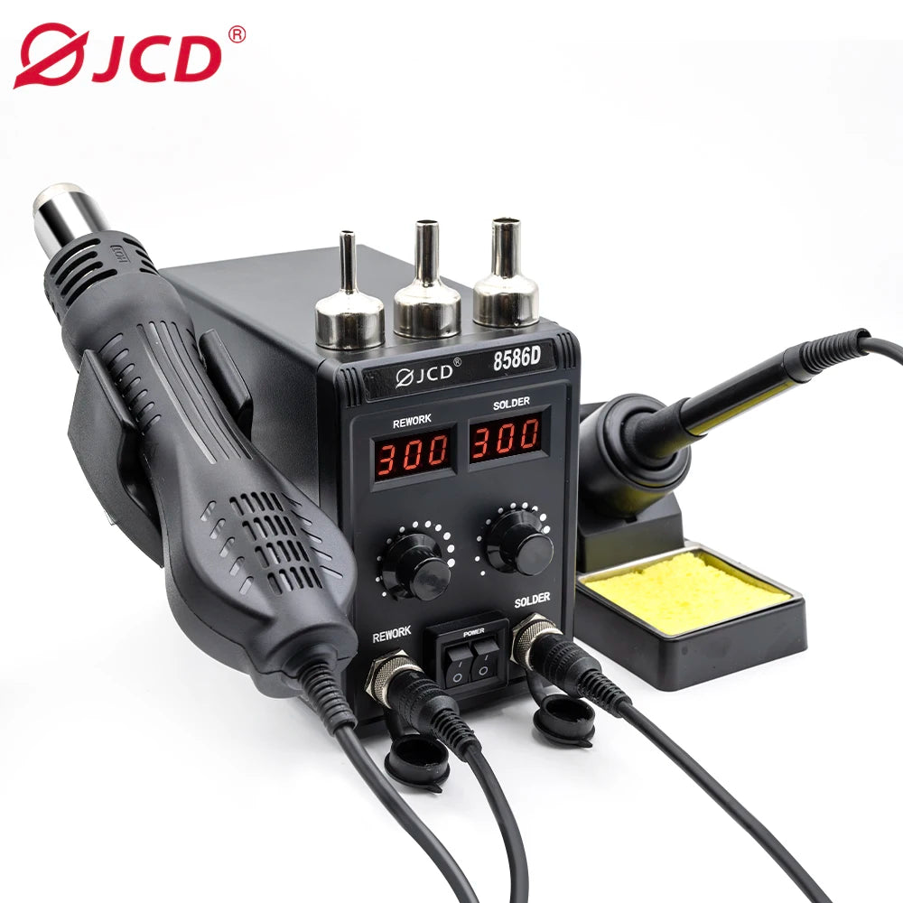 JCD 8586D Soldering Station 2 IN 1 Hot Air Gun Solder Station with 2 Digital display,10-Minute Sleep Mode for SMD Rework 220V