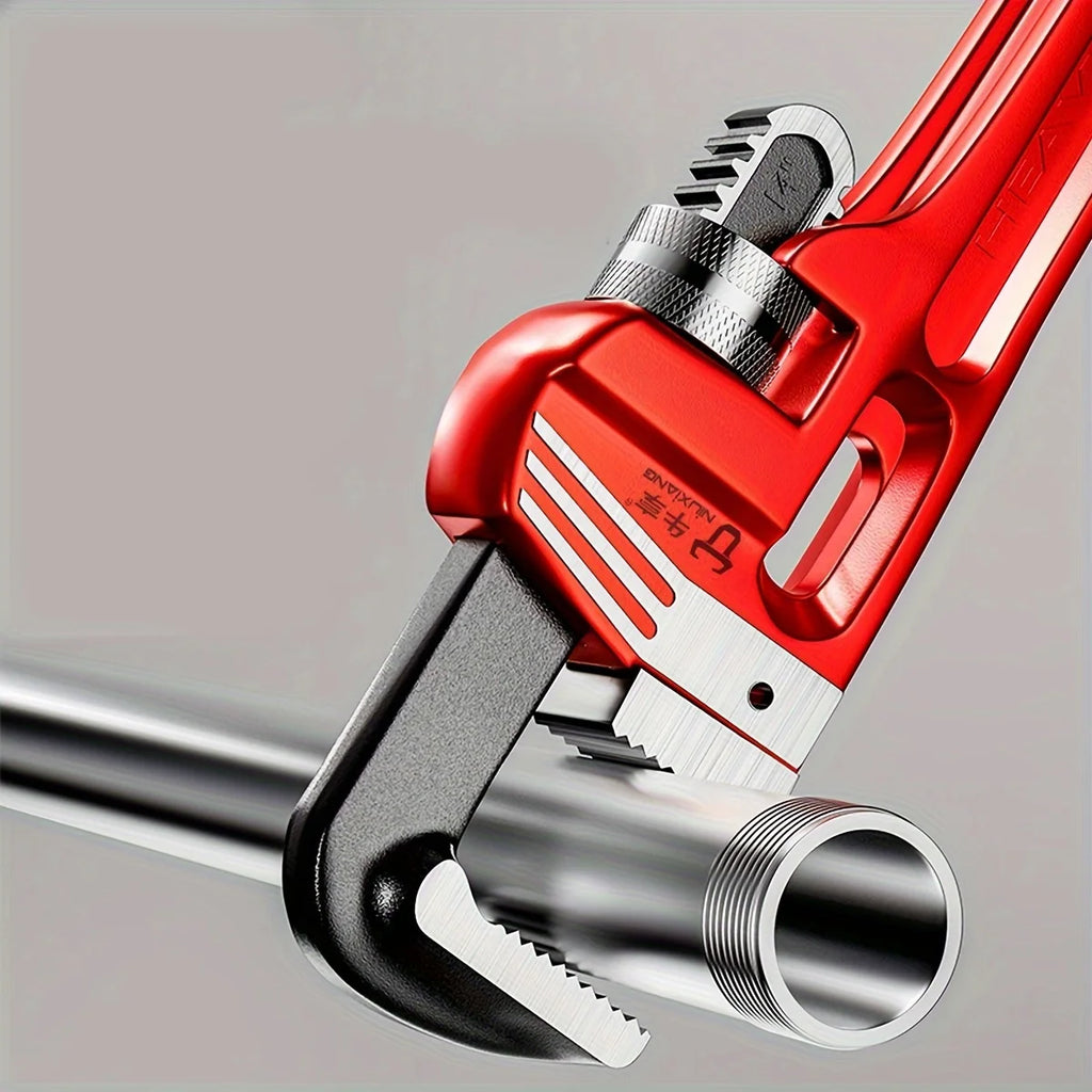 Heavy Duty Straight Pipe Wrench, Adjustable Aluminum Plumber Wrench, Red, 8in/12in