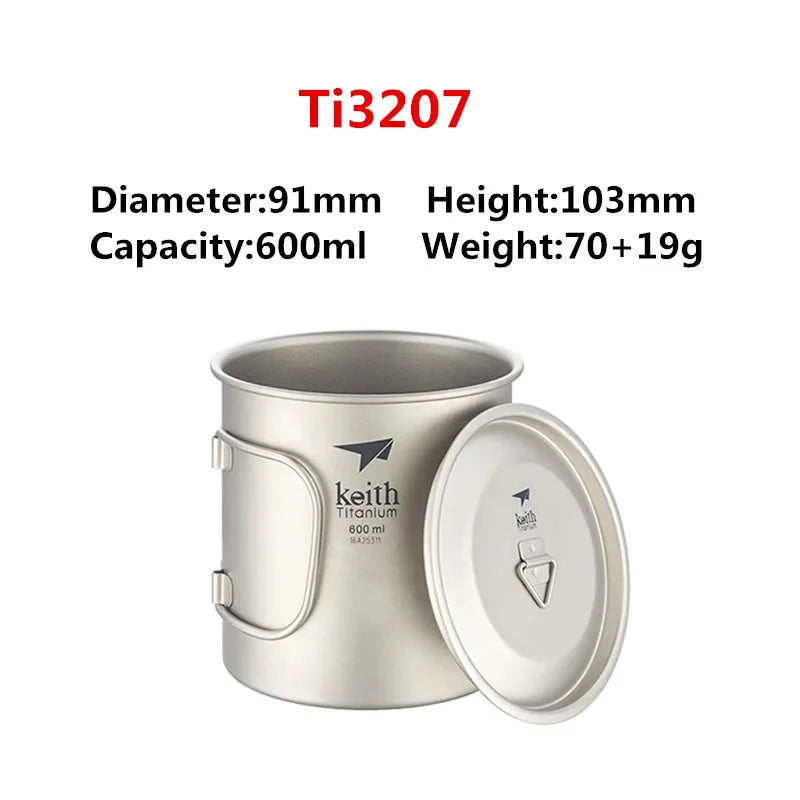 Keith Titanium Cup Titanium Water Mugs Folding Handle Single Wall Cup Outdoor Camping Travel Hiking Cups With Lid 220ml-900ml