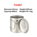 Keith Titanium Cup Titanium Water Mugs Folding Handle Single Wall Cup Outdoor Camping Travel Hiking Cups With Lid 220ml-900ml