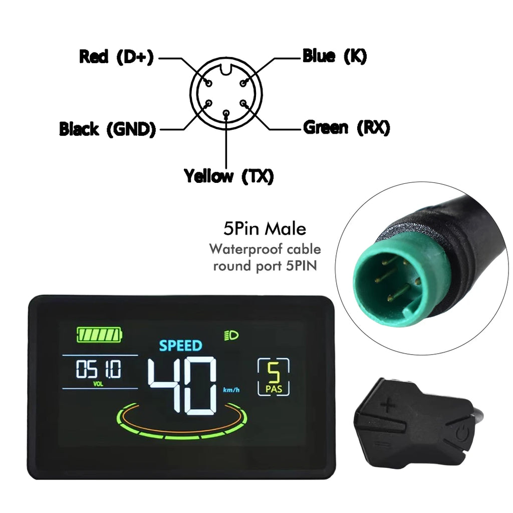 UART2 H6C Electric Bike LCD Display Speedometer Meter 24V-60V, 5/6 Pin Plug Options