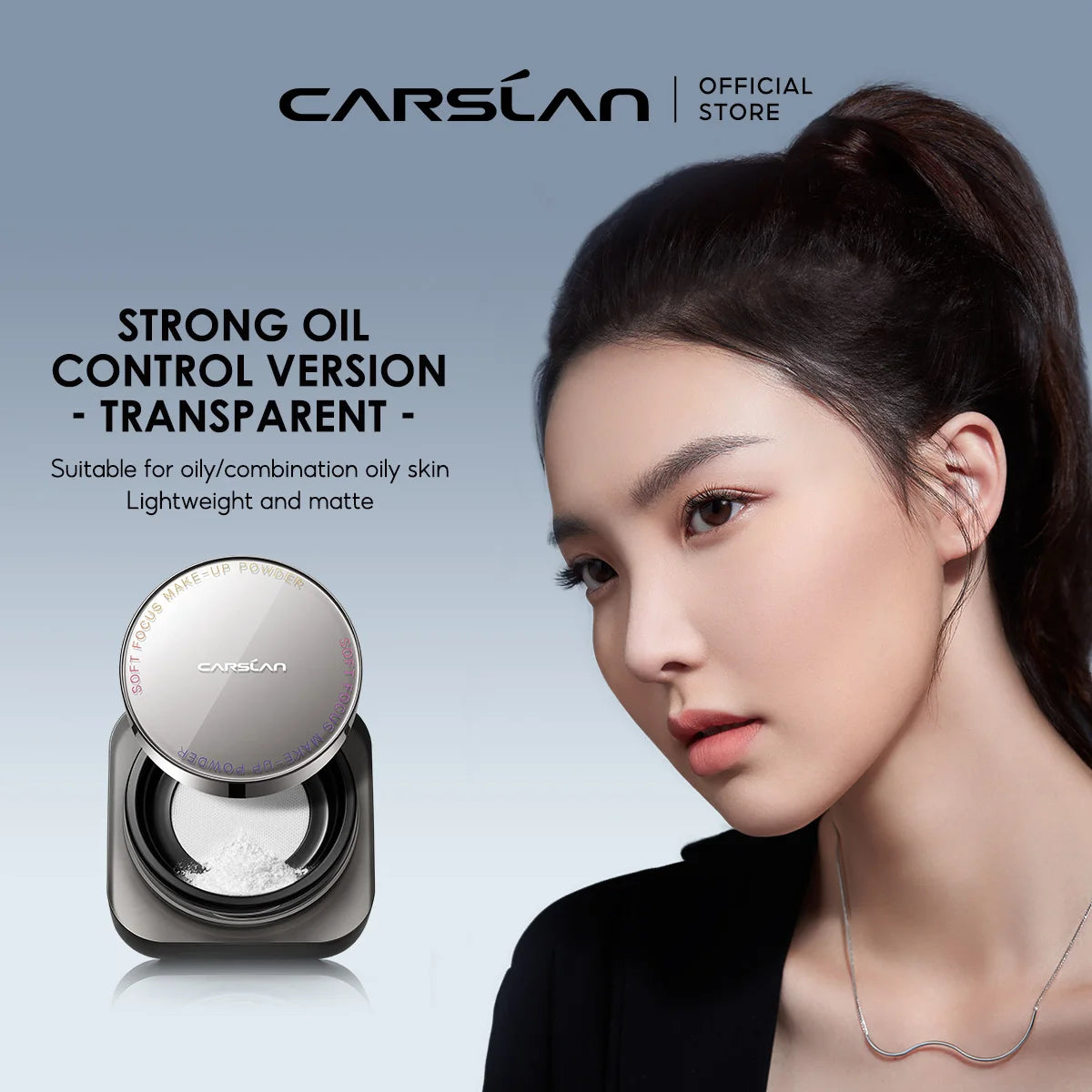 CARSLAN Black Magnetic Translucent Loose Setting Powder Makeup Waterproof Long Lasting Matte Oil Control Finishing Face Powder