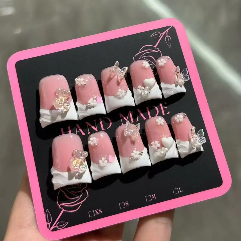 10pcs high-end Sweet and girlish style, hand-painted three-dimensional carved, butterfly, heart, little bear, sparkling dot