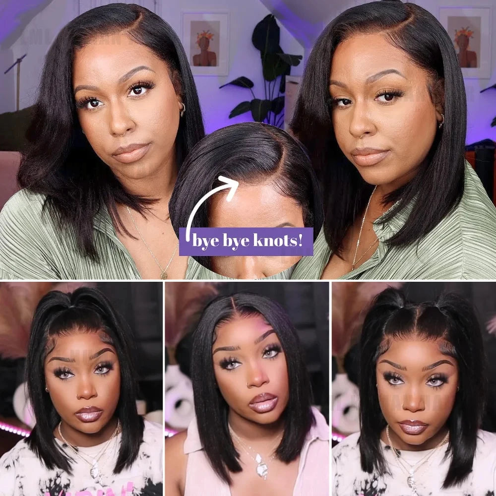 Yaki Straight Human Hair Lace Front Wig 13x4 HD Lace Pre Cut Pre Plucked 200% Density