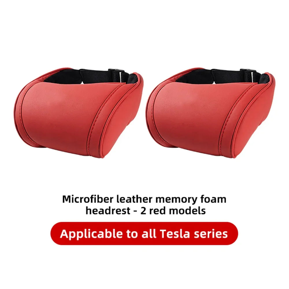 KJOY Seat Headrest Travel Rest Neck Pillow PU Leather Neck Pillow Memory Foam Pillows Car Accessories  used for Tesla Model3/Y/X