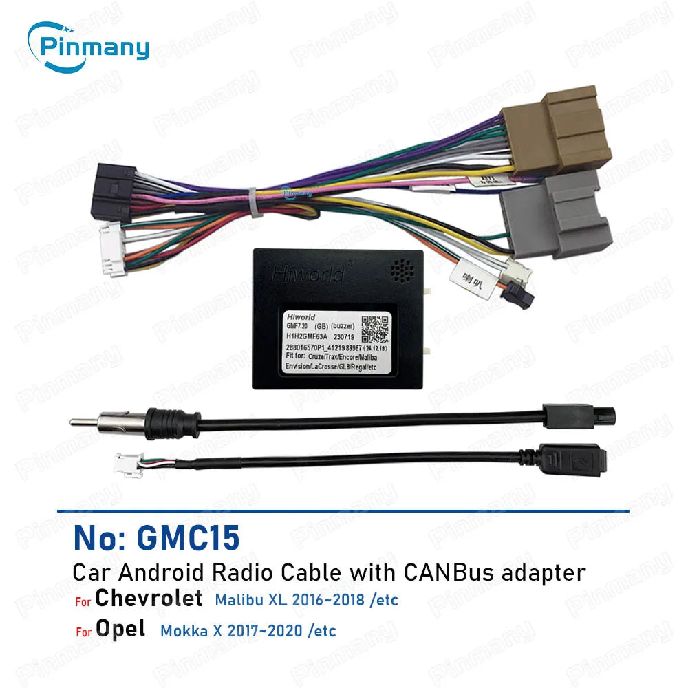 Car Radio Wiring Harness Adapter 16-Pin Power Cable with CAN Bus Decoder GMC15