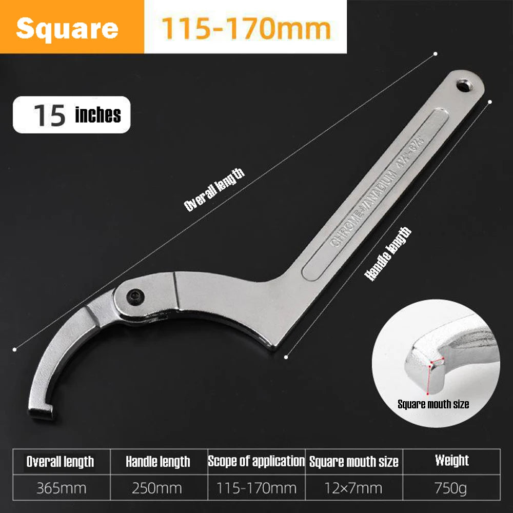 Adjustable Wrench Hook 19-51/32-76/51-120mm Hand Tools Spanner Square/Round Head CR-V Spanner Key for Round Bolt Hand Tools