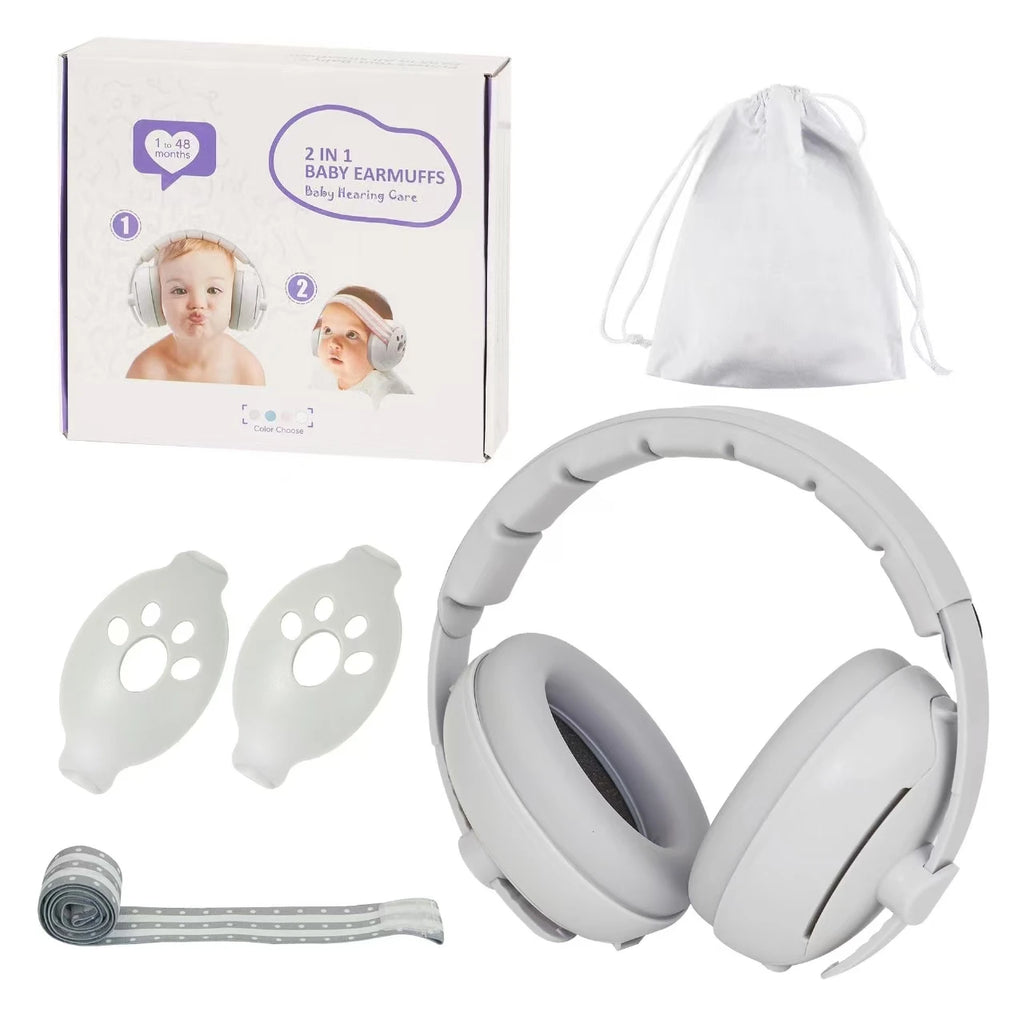 Baby Noise-Reducing Earmuffs Adjustable 2-in-1 Mini Headset for Sleep & Airplane