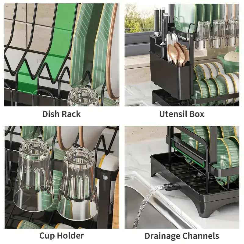 Pink Dish Drying Rack, Kitchen Storage Organiser for Plates & Bowls, Snap-On Design, No-Drill Install, Stylish Kitchen Accessory