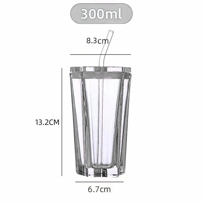 300ml Five-Pointed Star Glass Cup With Straw Color Gradient Cups Cold Drink Cup Coffee With Lid Drinking Cup Drinkware