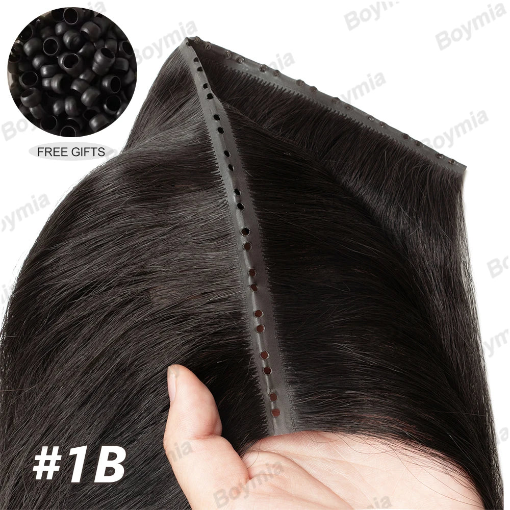 Butterfly Weft Extensions Human Hair Hand Tied Invisible PU Bundles Hole Flat Remy Twin Tabs PU Weft Free Beads 40-50g/Pack