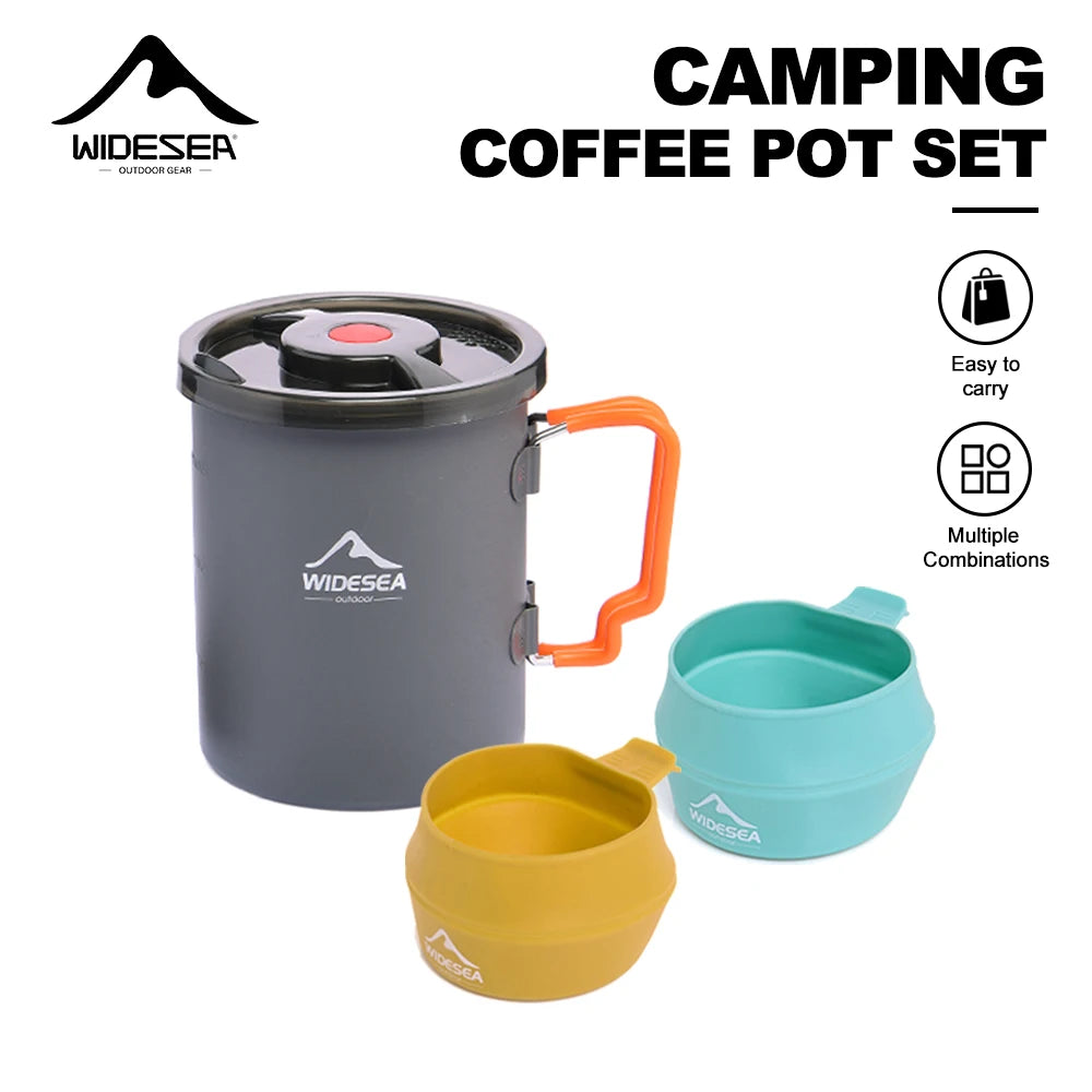 Widesea Camping Coffee Pot Set Portable French Press with Foldable Silicone Bowls Hard Anodized Aluminum Outdoor Coffee Maker fo