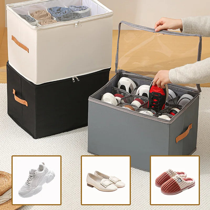 1pc Multiple Lattices Shoes Storage Box Foldable Separated Shoes Box Large Capacity With Handle Shoe Dispenser Shoes Organizer