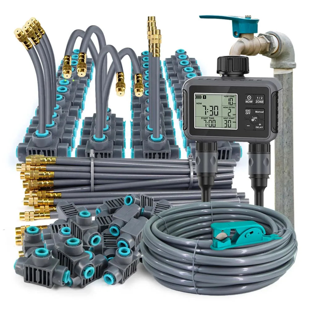 Dual Zone Independent Smart LCD Display Garden Watering Timer Atomization Spray Kit Mist Cooling System Irrigation Controller