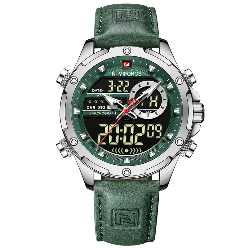 NAVIFORCE Men's Digital Quartz Sport Watch LED Waterproof Wristwatch, Gold Black