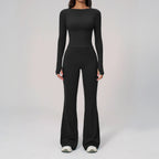 2PCS Women Tracksuits Yoga Suit Sport Outfits Gym Clothes Breathable Long Sleeve Flared Pants Athletic Wear Female Yoga Clothing