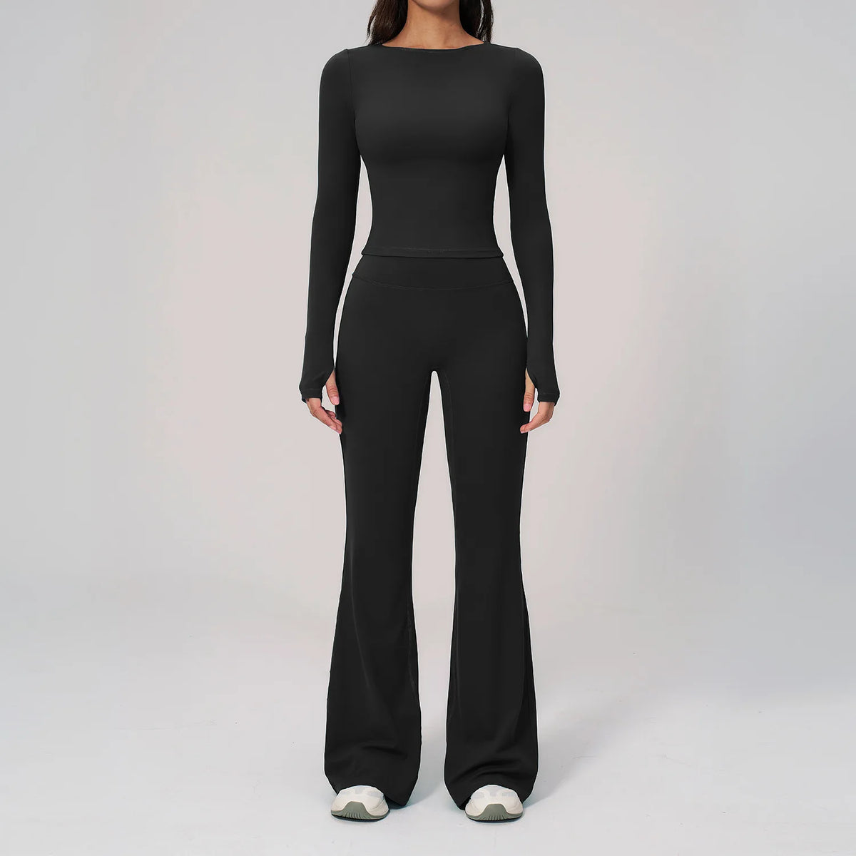2PCS Women Tracksuits Yoga Suit Sport Outfits Gym Clothes Breathable Long Sleeve Flared Pants Athletic Wear Female Yoga Clothing