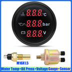 Auto Car 3 IN 1 52mm Gauge Water Temperature+Oil Pressure+Volt with Alarm Red LED Digital Water Temp Gauge+Sensor 12V24V Custom
