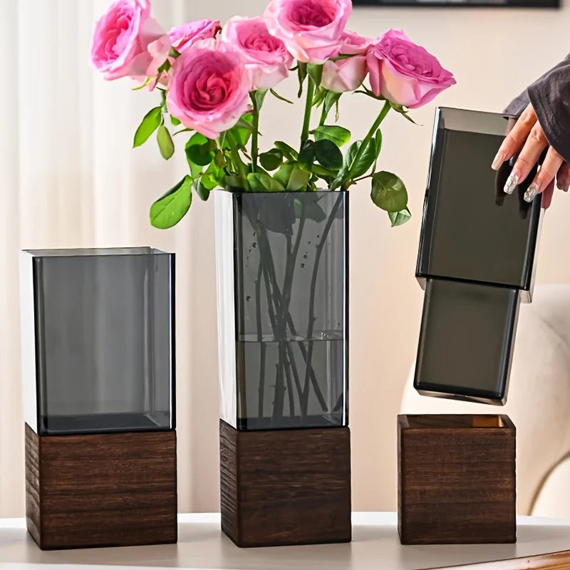Acrylic Vase with Base, Nordic Style Clear Flower Vase for Table Centerpiece, 1pc