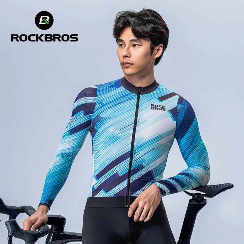 ROCKBROS Spring Summer Cycling Jersey Lightweight Breathable Long Sleeve Jersey Cycling Shirt Bike Uniform Men Cycling Clothing