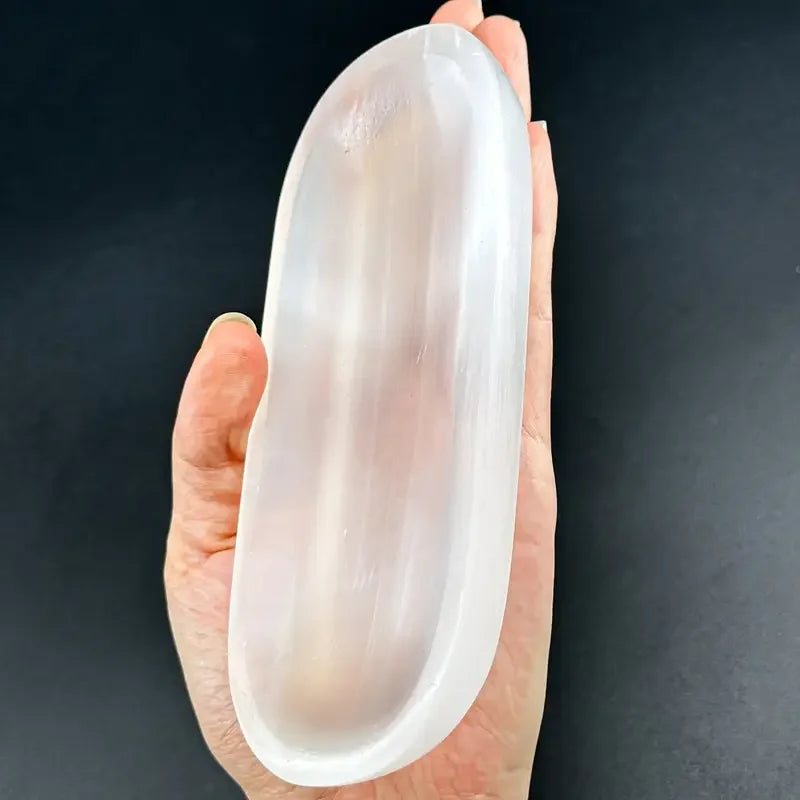 1pc Selenite Bowl Plate Ornament, Irregular Oval Carved Quartz Crystal, Gift for Friend, Office Bedroom Living Room Home Decorat