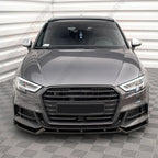 Fit For Audi S3 A3 8V S-line 2017-2020 Saloon / Sportback Maxton Style Front Bumper Lip Spoiler Splitter Diffuser Canards Tuning