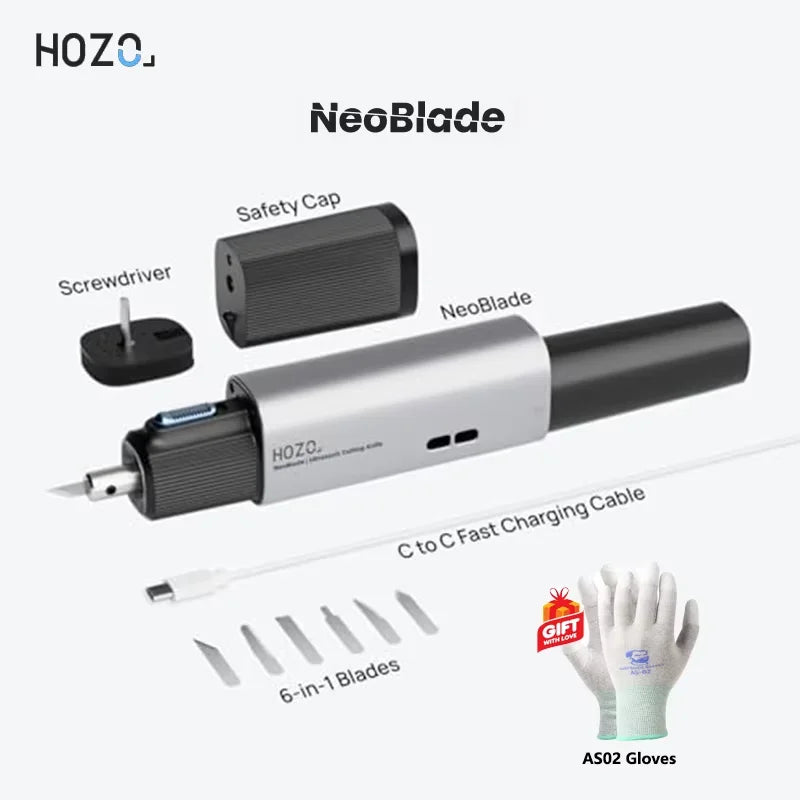 HOZO Ultrasonic Cutter with Auto Power Adjustment 6-in-1 Blades for Precision Cutting Hobby Craft Model Making Gloves Given Away