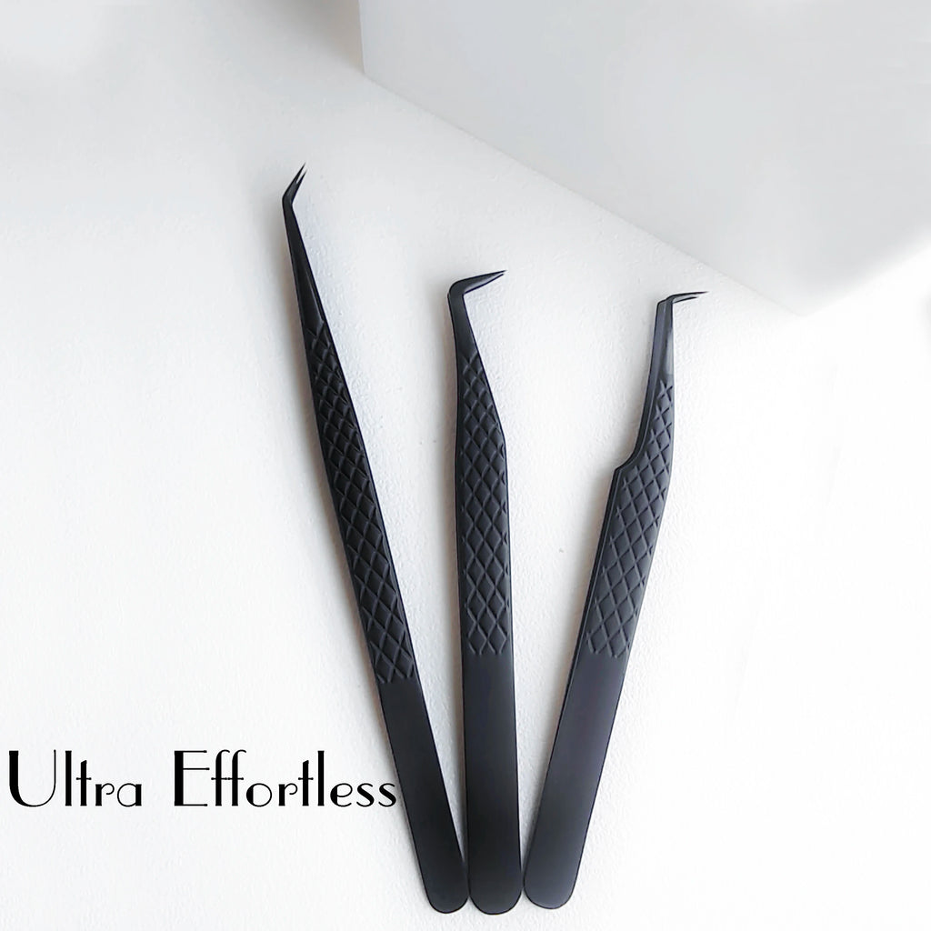 Fiber Tip False Lash Tweezers For Eyelash Extensions Black tweezer perfect close tip of tweezer for eyelashes