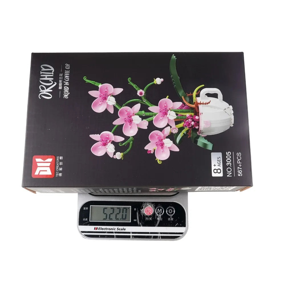 MOC Pink Orchid Flower Bouquet Building Blocks Kit DIY Bonsai Plant Model Romantic Home Decor Creative Gift for Adults Teens