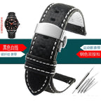 Carbon Fiber Pattern Leather Watch Strap 18mm 20mm 21mm 22mm 23mm 24mm Black Red Orange Stitching Watchband Bracelet Wristband