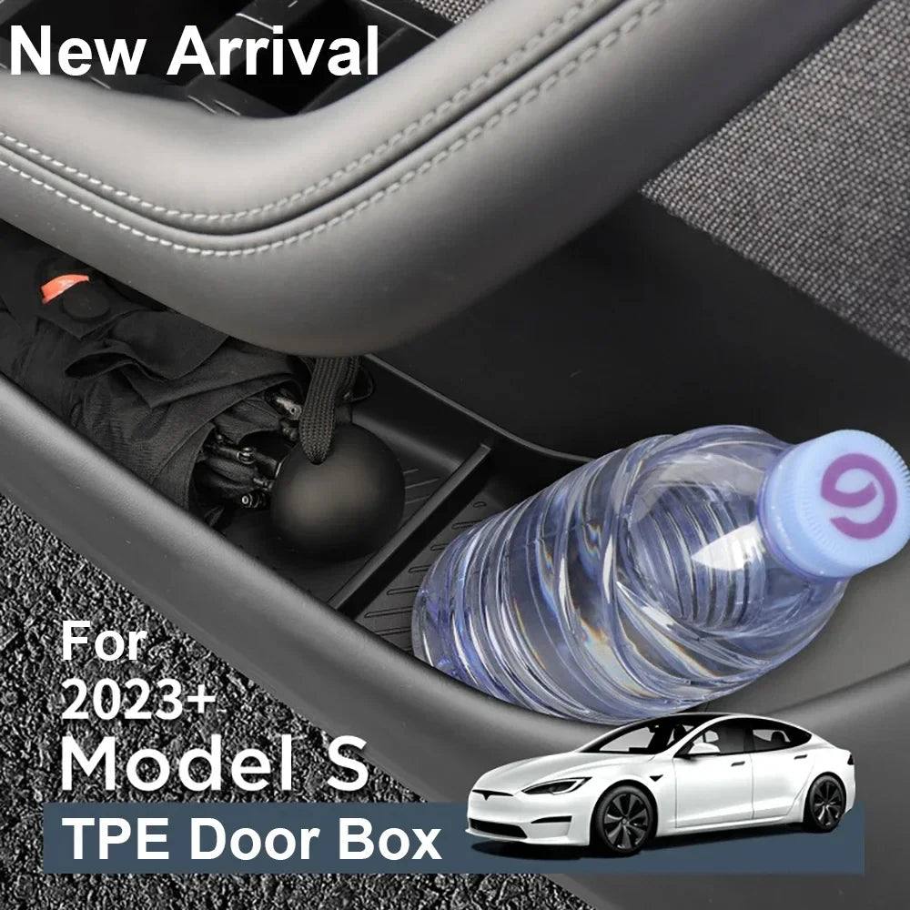 For Tesla NEW Model S X 2023 - 2026 Door Side Storage Box TPE Front Rear Door Handle Organizer Tidying Car Door Slot Accessories