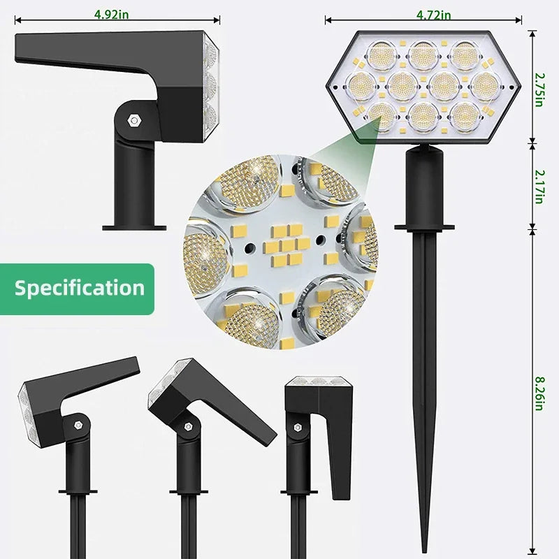 Solar Lights Outdoor  92 LED Solar Spot Lights Outdoor IP67 Waterproof Solar Garden Lights 2 In 1 for Yard Garden Porch