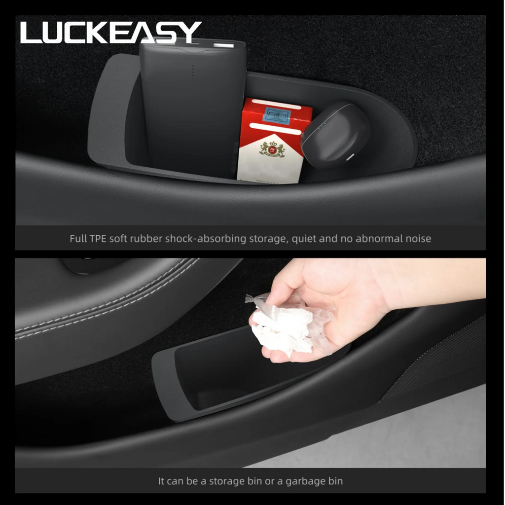 LUCKEASY Front Door Storage Box for Tesla Model Y Juniper/Model YL 2025 2026 TPE Garbage Storage Bin 2pcs Interior Accessories