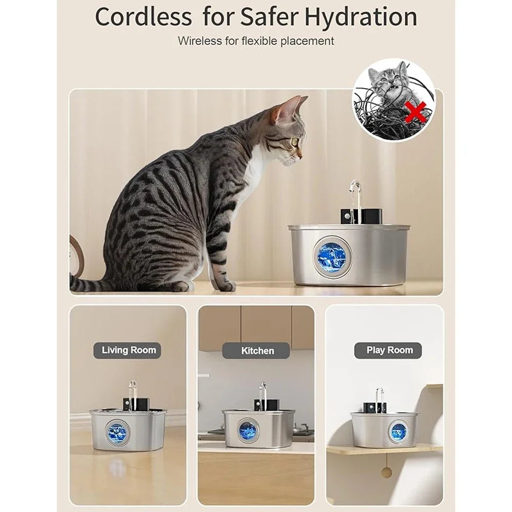 3.2L Stainless Steel Pet Water Feeder With 4000mAh Battery Wireless Auto Cat Fountain faucet Smart Dog Water Dispenser Cat Bowl