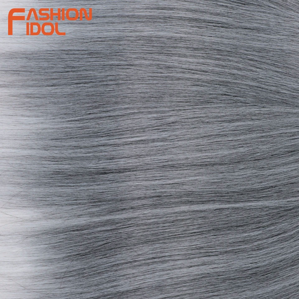 Straight crochet braids hair extensions 3pcs 28in synthetic pony hair bundles ombre silver grey