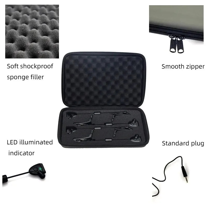 JSFUN Fishing Swinger Set Bite Alarm Hanger Swinger 4 Colors LED Illuminated Indicator Carp Fishing Tackle In Zipper Case