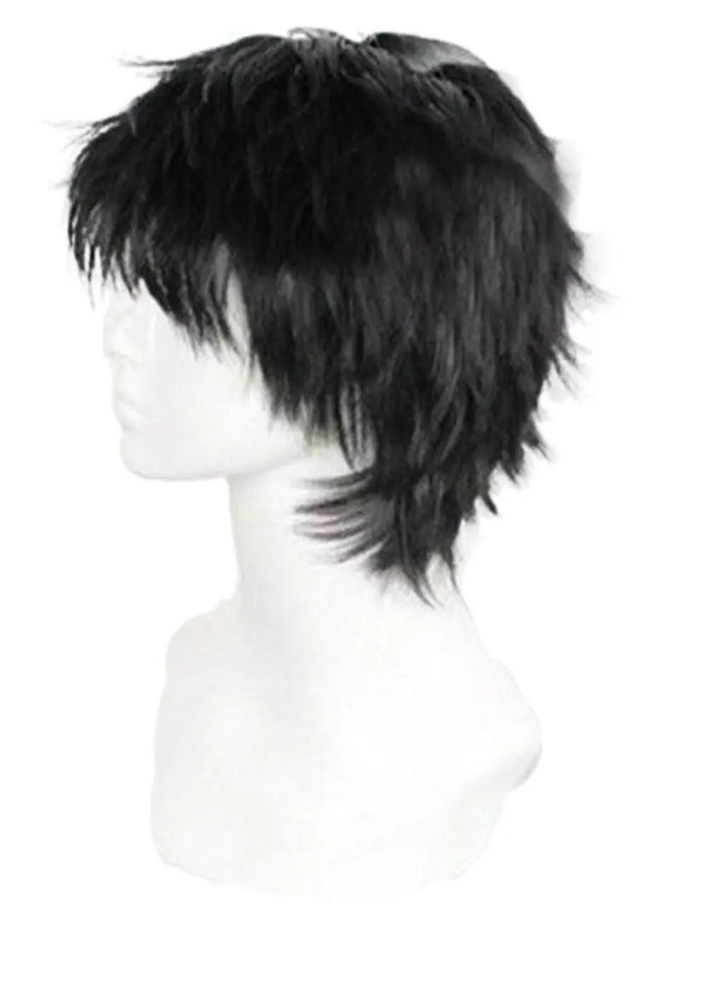 Men Short 11.81'' Black Curly Multifunction Fluffy Layered Frizzy Cosplay Heat Resistant Fibre Synthetic Wig For Men