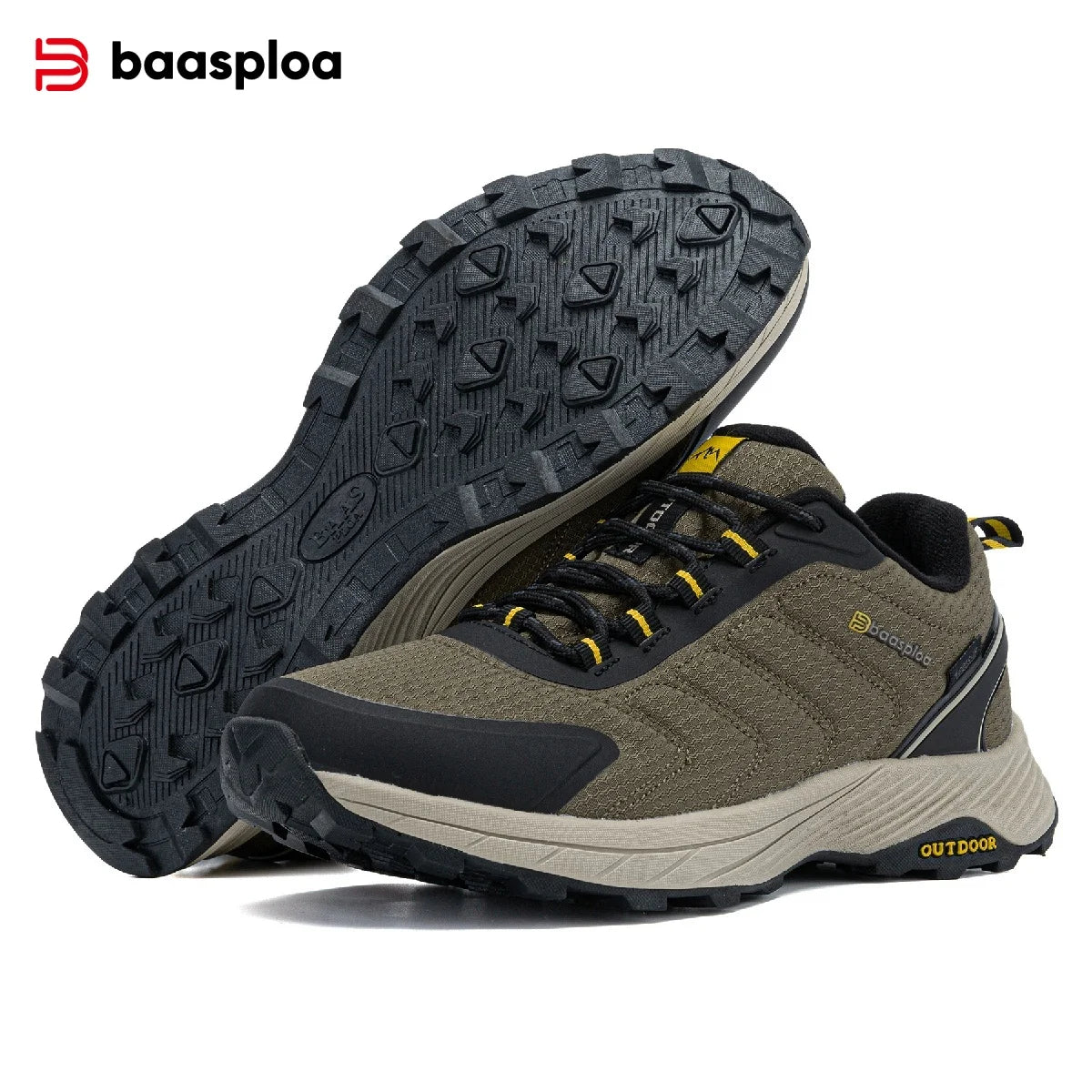 Baasploa Hiking Shoes Men Outdoor Climbing Lace-Up Sneakers Male Anti Splash Water Casual Wear-Resistant Non-slip Walking Shoes