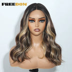 FREEDOM Synthetic Lace Front Wigs For Women 20 inch Short Bob Curly Natural Wavy Wig Ombre Blonde Brown White Wig Cosplay Wig