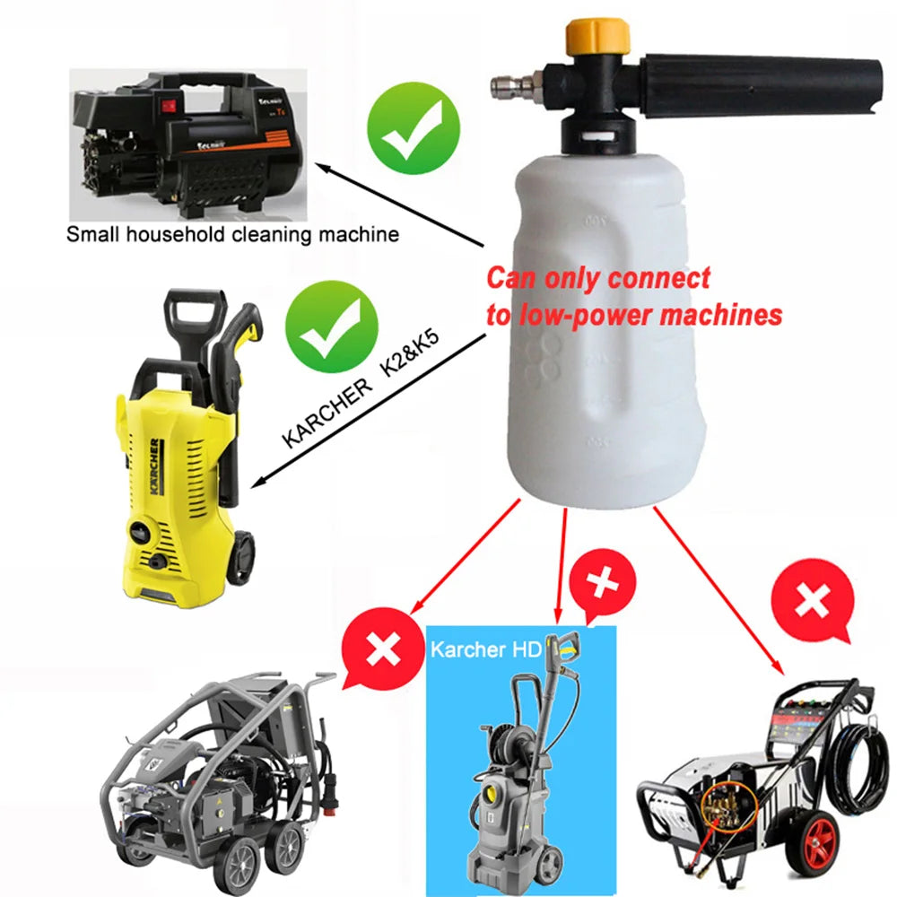 Vibrant Painted Pressure Washer Gun with Plastic Foam Cannon + Bosch Adapter + 5-Color Nozzle Set, Specialized for Low-Power Cle