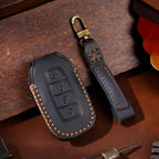 Leather car key fob cover case for Hyundai i30 Kona Elantra Santa Fe, black/blue/brown