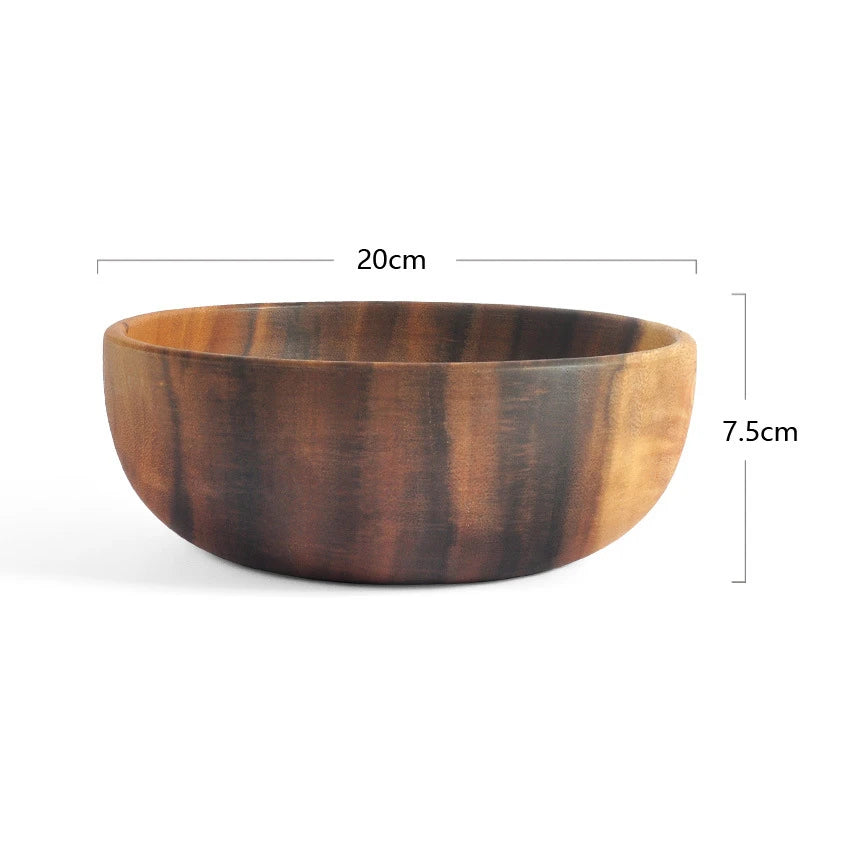 Acacia Wood Salad Soup Bowl Japanese Style Tableware, 20x7.5cm