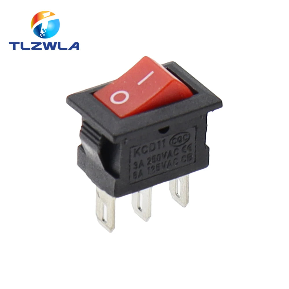 KCD11 Mini Rocker Switch 10x15mm 100pcs 2/3 Pin ON-OFF or ON-OFF-ON 3A 250VAC
