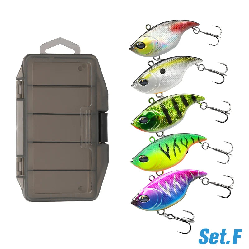 TSURINOYA 50S Vibration Fishing Lure Suit 5pcs 50mm 12.5g TEMPTER Winter Fishing VIB Hard Bait With Lure Box Lipless Tackle Kit
