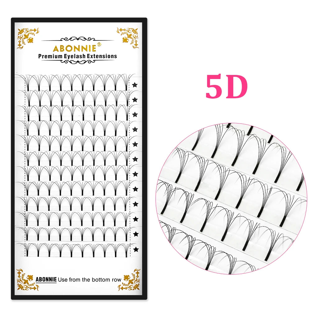 Abonnie 10 Cases Russian Volume Eyelash Extensions Eyelash Bouquets Volume Long Stem Soft Matte Black Premade Extension