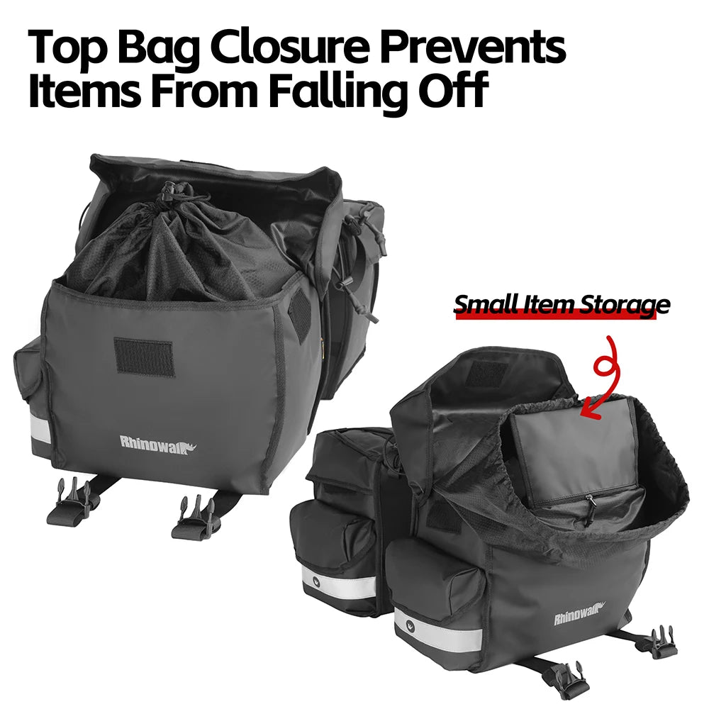 Rhinowalk Bike Pannier Bag 22/40/50L Waterproof Bicycle Double Side Saddlebag With Inner Support Plate Expandable Storage Strap