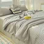 Korean Style Seersucker Washed Cotton Summer Quilt Four-Piece Set Bare Sleeping Quilt Summer Blanket Airable Cover