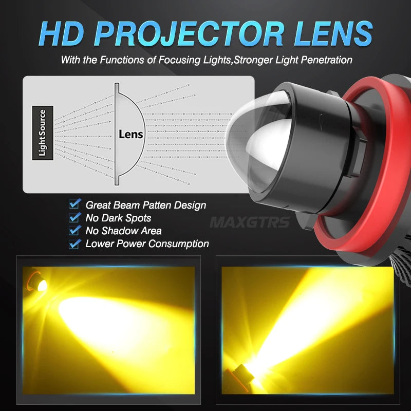 2pcs Automotive H7 H11 9005 9006 Laser Headlight Bulb Mini Projector Lens Light Auto LED Fog Light 3000K Gold LED H7 H8 HB3 HB4