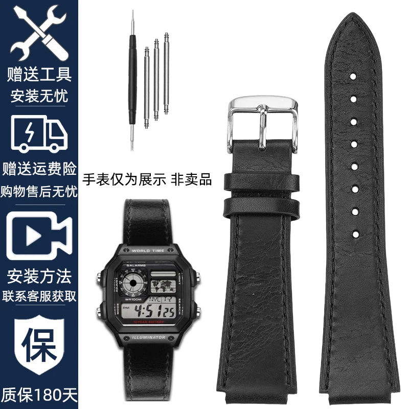 Retro Genuine Leather Watchband For Casio AE1200 AE1300 A158W/A168 W-216H Vintage Watch Strap convex mouth Men's Bracelet 18MM