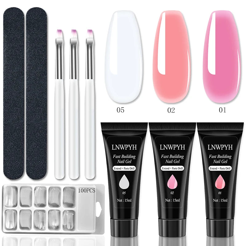 Nail Extension Gel Kit with Slip Solution, UV Builder Gel Nail Art Manicure Set, Style ZYD41